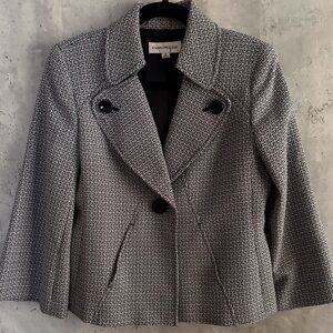 EVAN-PICONE Black White Geometric Blazer with Bell Sleeves Side Pockets size 6P